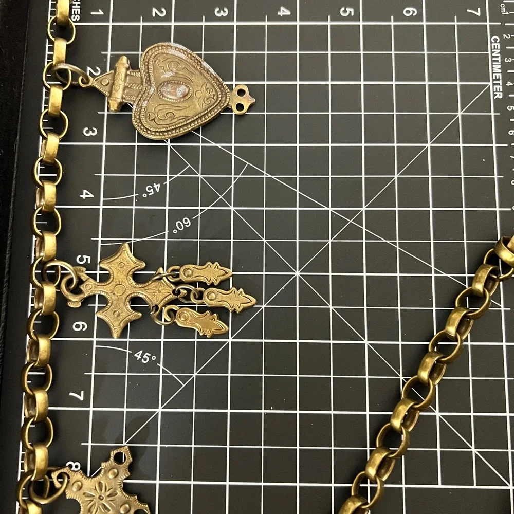 Studio In New York Brass Charm Chain Belt Made in Italy 40 Inch Whimsical Goth